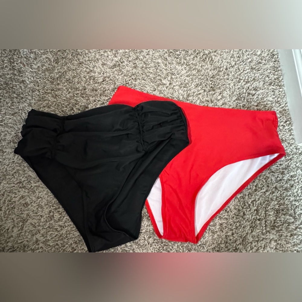 Set of Black and Red High-Waisted Bikini Bottoms